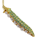 Vintage Pave Gold Tone White Artificial Pearl Pea Pod Pin Brooch