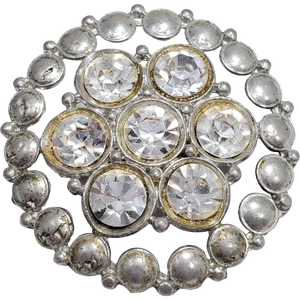 Vintage Pot Metal Clear Rhinestones Round Pin Brooch