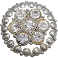 Vintage Pot Metal Clear Rhinestones Round Pin Brooch