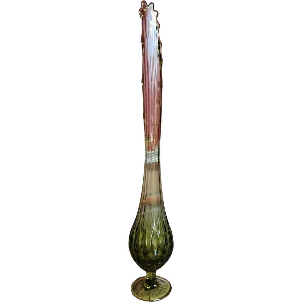 21" Fenton Avocado Green Thumbprint Glass Swung Bud Vase
