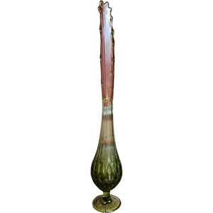 21" Fenton Avocado Green Thumbprint Glass Swung Bud Vase