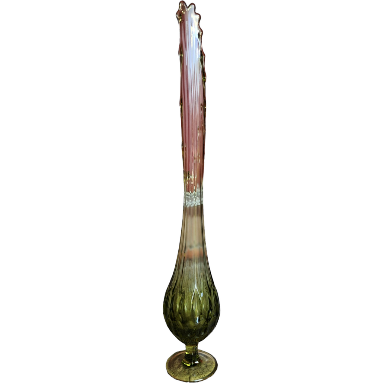 21" Fenton Avocado Green Thumbprint Glass Swung Bud Vase