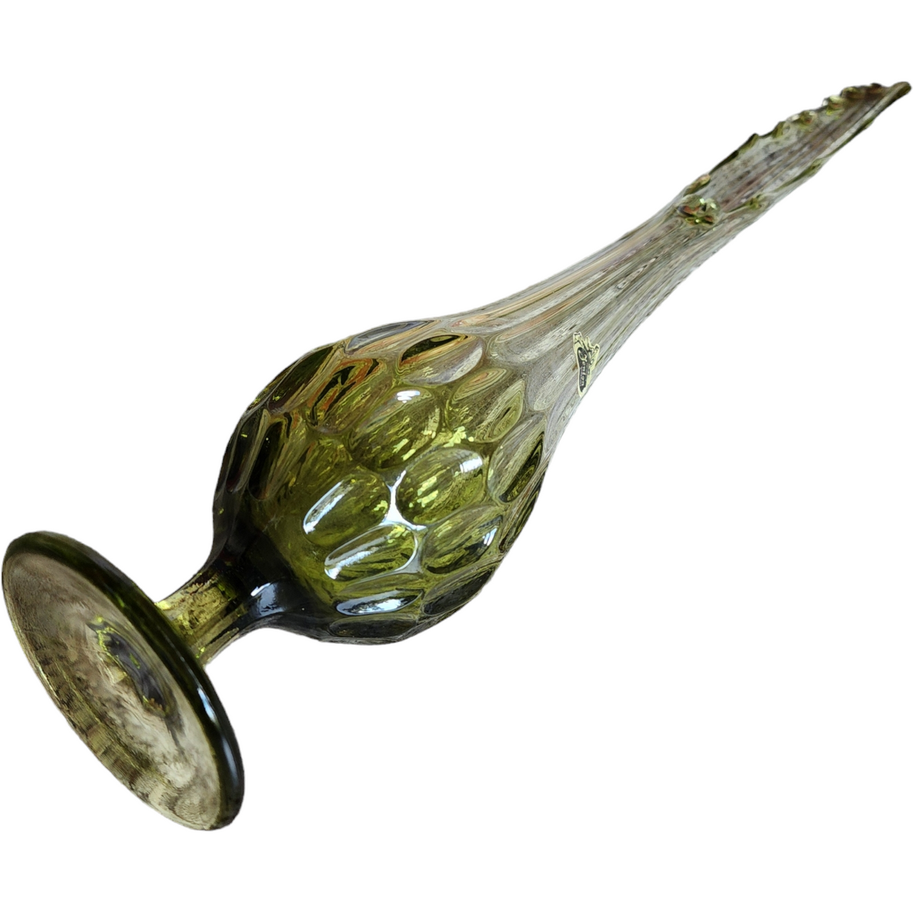 21" Fenton Avocado Green Thumbprint Glass Swung Bud Vase