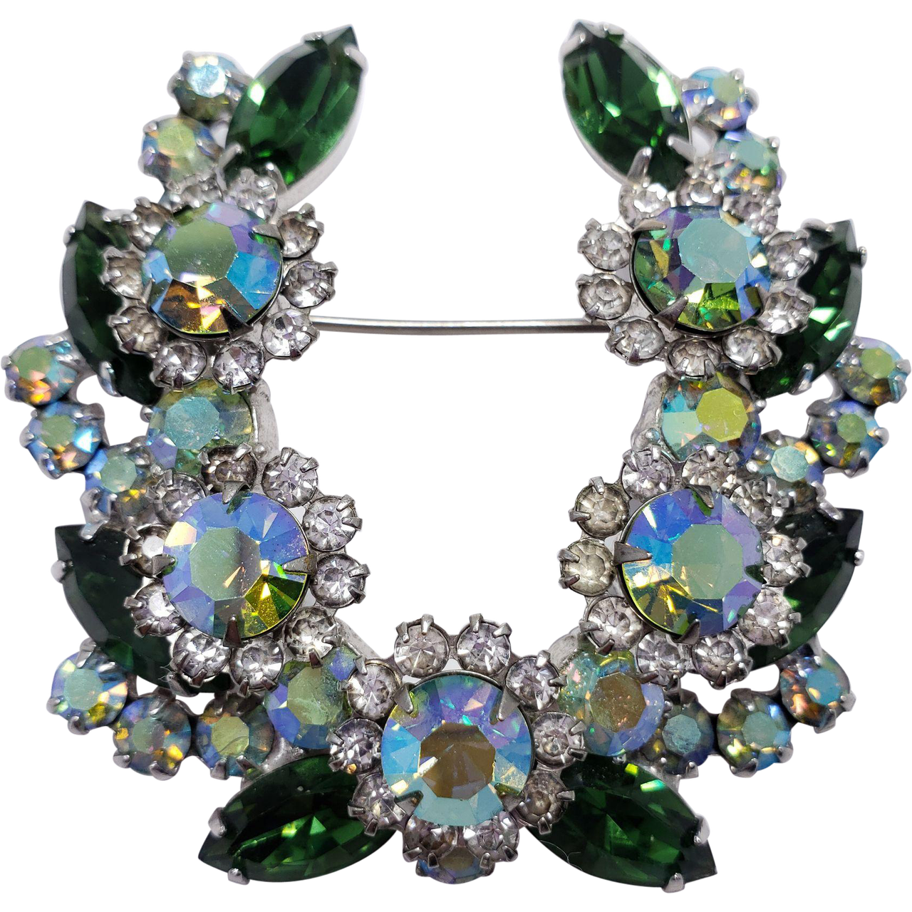 Juliana DeLizza & Elster Large Green Leaf in Silver Pin Brooch
