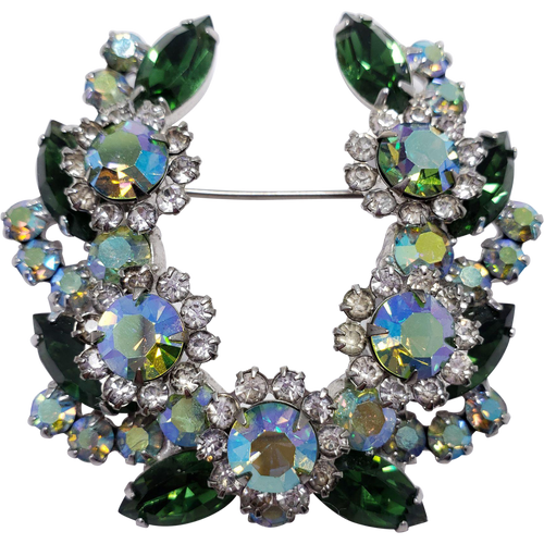 Juliana DeLizza & Elster Large Green Leaf in Silver Pin Brooch