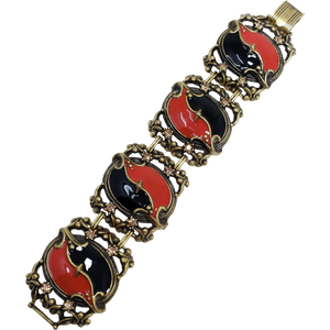 Vintage KJL Kenneth Jay Lane Red Black Enamel Crystal Link Bracelet