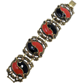 Vintage KJL Kenneth Jay Lane Red Black Enamel Crystal Link Bracelet