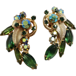 Juliana DeLizza & Elster Large Green Leaf in Gold Clip On Earrings