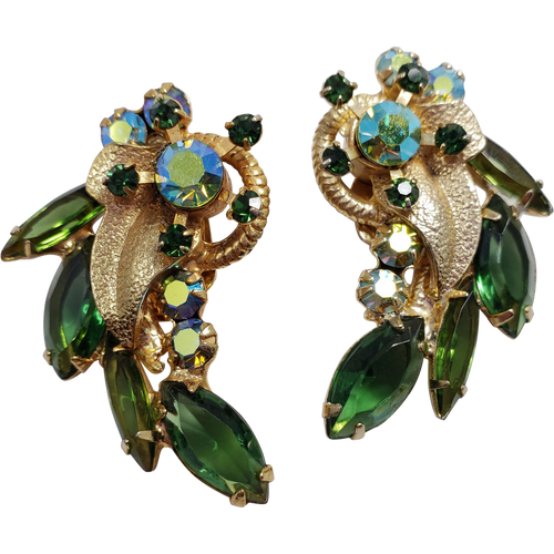 Juliana DeLizza & Elster Large Green Leaf in Gold Clip On Earrings
