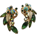 Juliana DeLizza & Elster Large Green Leaf in Gold Clip On Earrings
