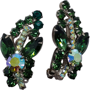 Juliana DeLizza & Elster Large Green Leaf in Silver Clip On Earrings