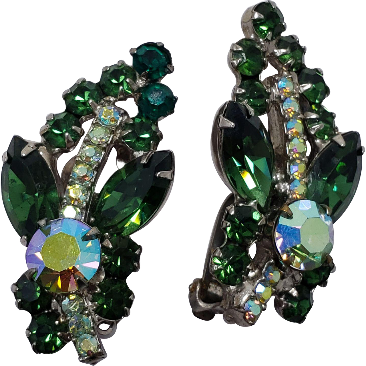 Juliana DeLizza & Elster Large Green Leaf in Silver Clip On Earrings