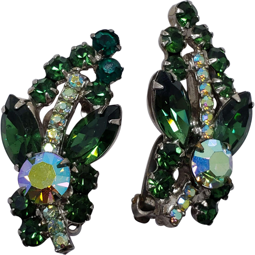 Juliana DeLizza & Elster Large Green Leaf in Silver Clip On Earrings