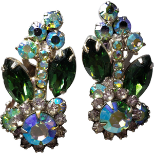 Juliana DeLizza & Elster Large Green Leaf in Silver Tone Clip On Earrings