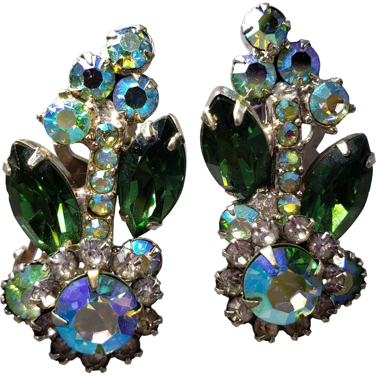 Juliana DeLizza & Elster Large Green Leaf in Silver Tone Clip On Earrings