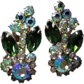 Juliana DeLizza & Elster Large Green Leaf in Silver Tone Clip On Earrings