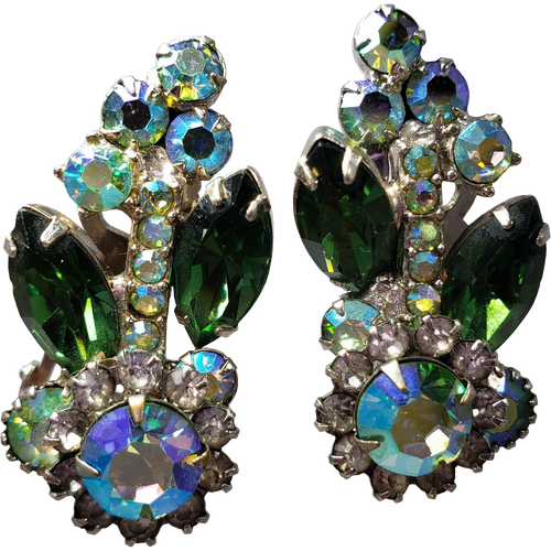 Juliana DeLizza & Elster Large Green Leaf in Silver Tone Clip On Earrings