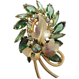 Juliana DeLizza & Elster Large Green Leaf in Gold Pin Brooch