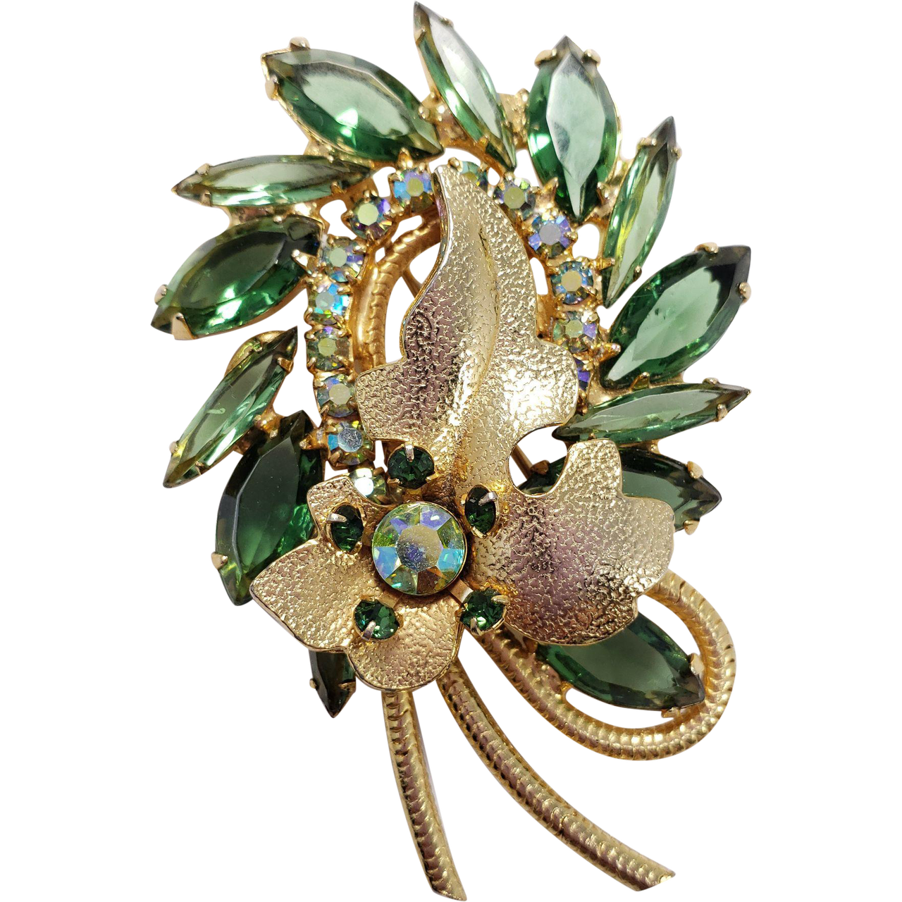 Juliana DeLizza & Elster Large Green Leaf in Gold Pin Brooch