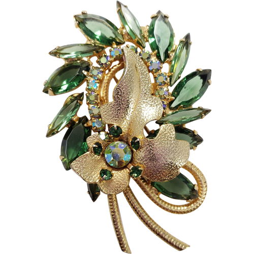 Juliana DeLizza & Elster Large Green Leaf in Gold Pin Brooch