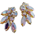 Vintage Leaf Shaped AB Navettes and Chatons Clip On Earrings