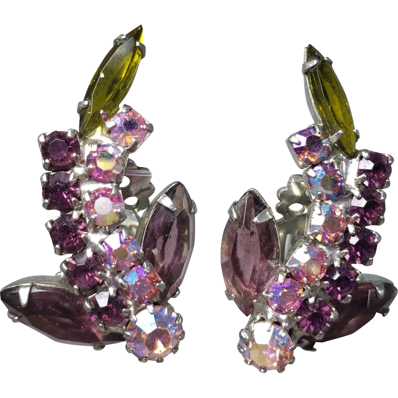 Juliana DeLizza & Elster Large Amethyst Leaf in Silver Clip On Earrings