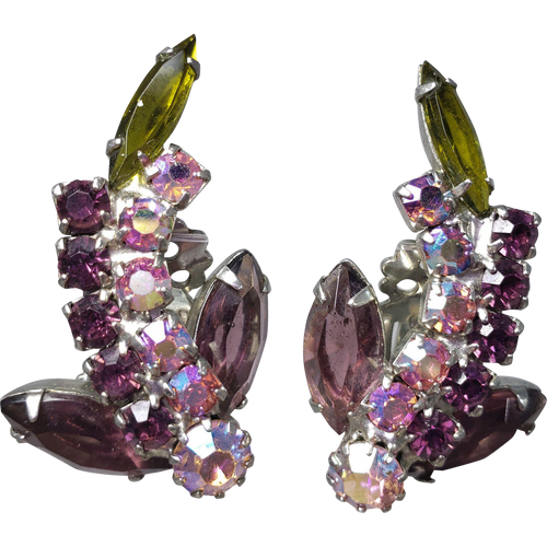 Juliana DeLizza & Elster Large Amethyst Leaf in Silver Clip On Earrings