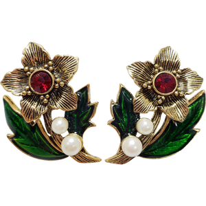 Vintage Avon Enamel Flower Stud Earrings