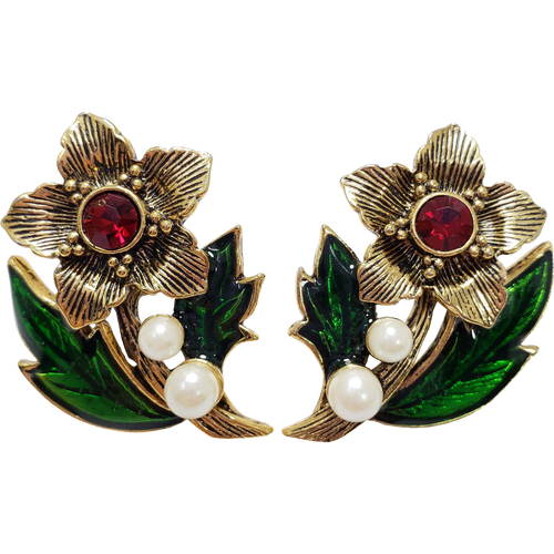 Vintage Avon Enamel Flower Stud Earrings