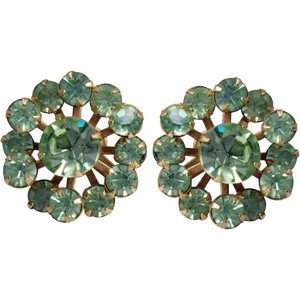 Vintage Screw Back Green Rhinestone Earrings