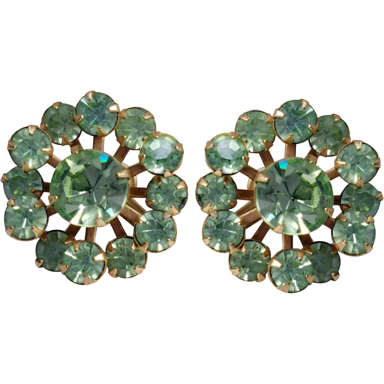 Vintage Screw Back Green Rhinestone Earrings