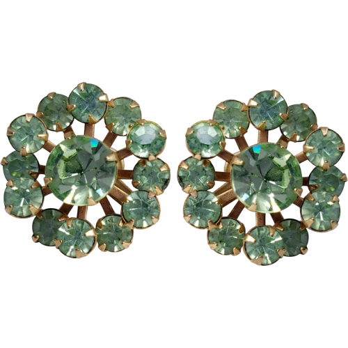 Vintage Screw Back Green Rhinestone Earrings