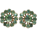 Vintage Screw Back Green Rhinestone Earrings