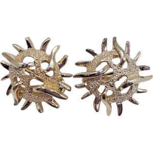 Vintage 1970s Sarah Coventry Sea Urchin Goldtone Clip On Earrings Signed