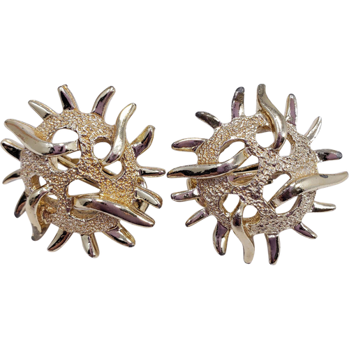 Vintage 1970s Sarah Coventry Sea Urchin Goldtone Clip On Earrings Signed