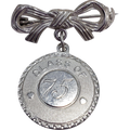 Dangling Bow and Coin Pin Brooch Class of 75, 1975, in Silver Tone
