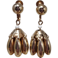 Gold Tone Dangling Flower with White Resin Bulb Earrings, Screw