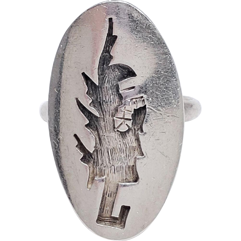 Native American Sterling Silver Abstract Tree Motif Statement Ring