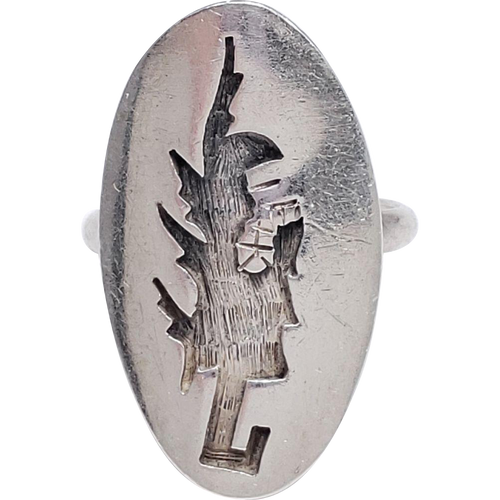 Native American Sterling Silver Abstract Tree Motif Statement Ring