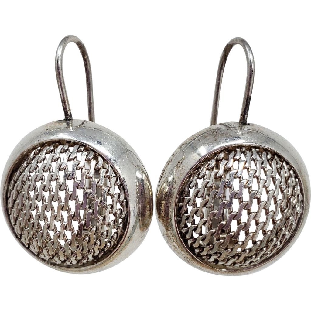 Sterling Silver Clip On Round Mesh-Filigree Earrings, 925