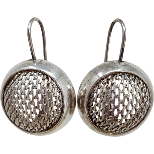 Sterling Silver Clip On Round Mesh-Filigree Earrings, 925