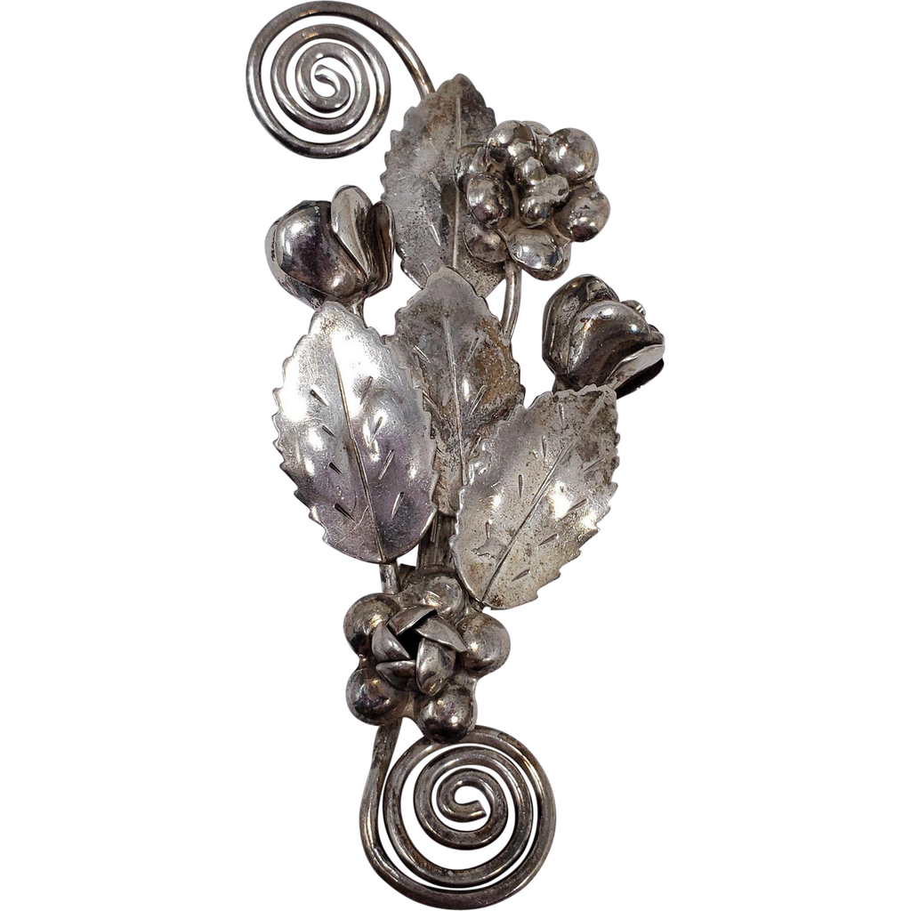 Hobe Sterling Silver Patented Pin Brooch Floral Bouquet Cluster