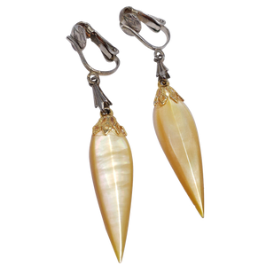 Dangling Clip On Earrings with Pointed Faceted Translucent Yellow Resin Accents