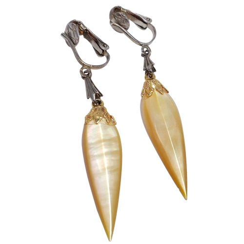 Dangling Clip On Earrings with Pointed Faceted Translucent Yellow Resin Accents
