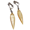 Dangling Clip On Earrings with Pointed Faceted Translucent Yellow Resin Accents