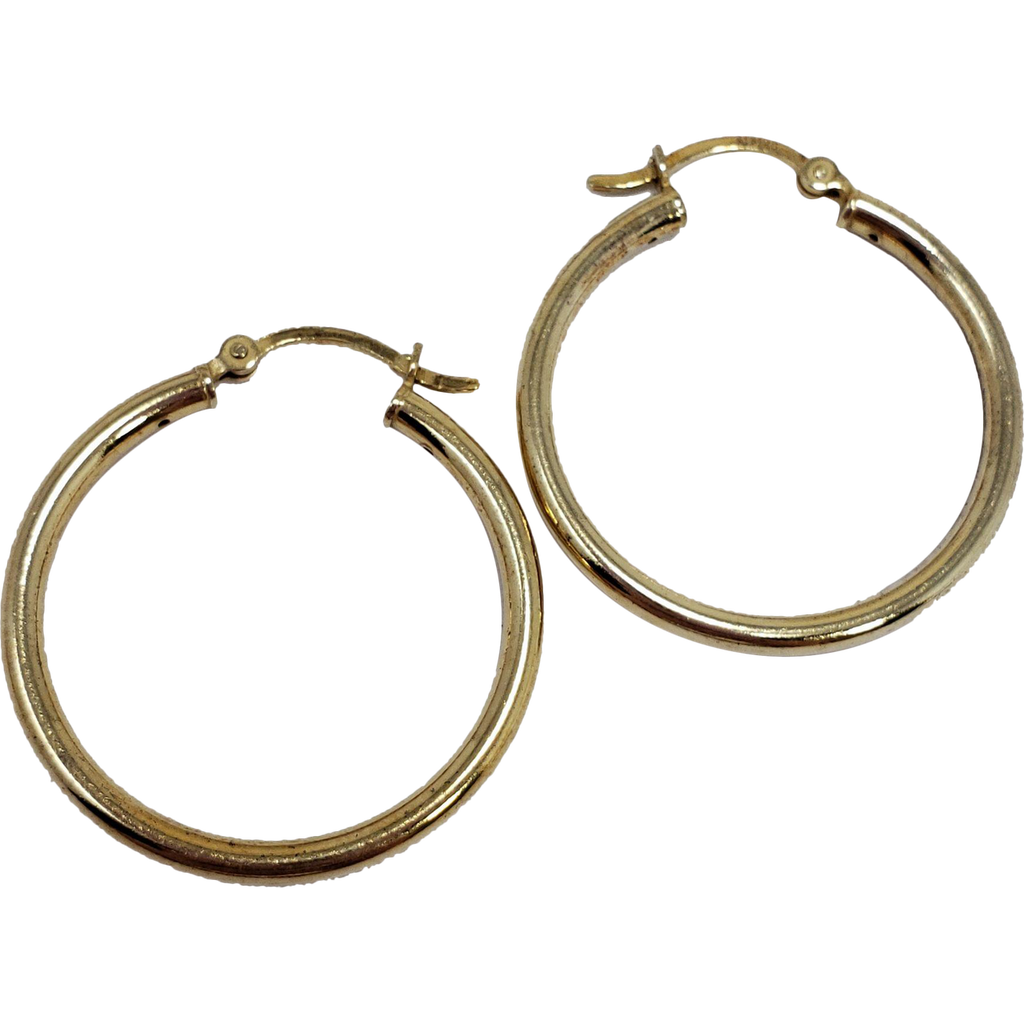 Vermeil 3cm Hoop Earrings Signed 925 Sterling Silver Gold Plated, Snap Lever Closure