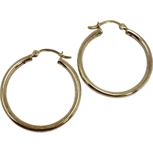 Vermeil 3cm Hoop Earrings Signed 925 Sterling Silver Gold Plated, Snap Lever Closure