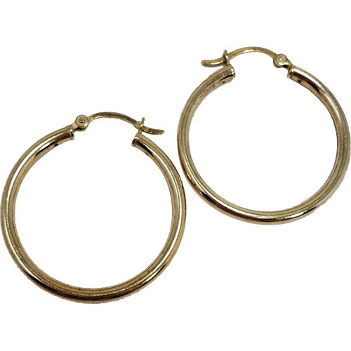 Vermeil 3cm Hoop Earrings Signed 925 Sterling Silver Gold Plated, Snap Lever Closure