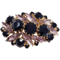 Rose and Jet Colored Prong Set Crystal Cluster Pin Brooch in Gold Tone