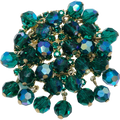 Dangling Teal Green Aurora Borealis Crystal Cluster Pin Brooch in Goldtone